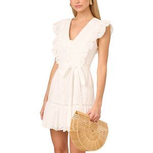 Adrianna by Adrianna Papell  Womens Scalloped Eyelet Mini Dress 8 Ivory NWT $149